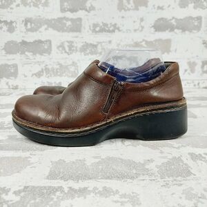 NAOT Brown Leather Side Zip & Stretch Gore Clog Loafers K806